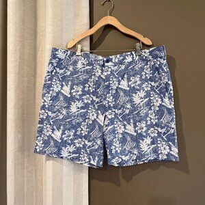 NWT Men's Izod Blue Hawaiian Print Cotton Short, Size, 40